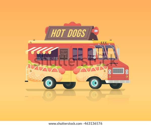 Vector Colorful Flat Hot Dog Truck Stock Vector (Royalty Free) 463136576