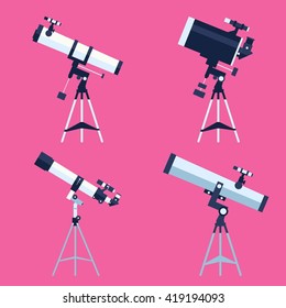 Vector colorful flat icon set  with telescope