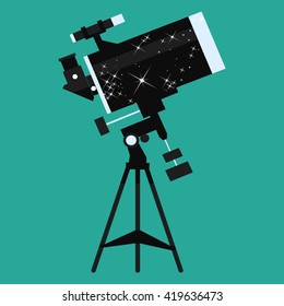 Vector colorful flat icon set with shining telescope 