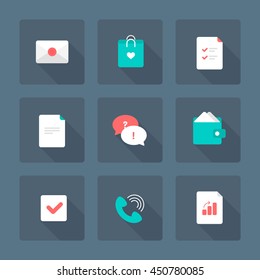 Vector colorful flat icon set isolated. Collection of web, communication and business concepts. 