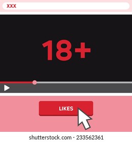 Vector colorful flat illustration about click Like on page website with adult xxx video