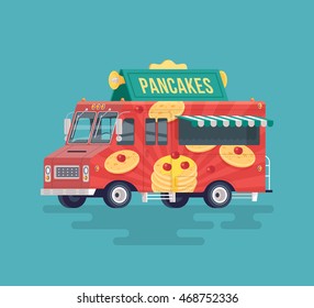Vector colorful flat pancakes truck. 