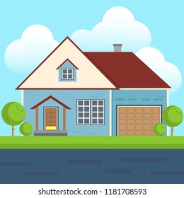 Vector Of Colorful Flat Residential House