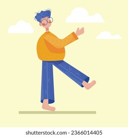 Vector colorful flat style character confidently striding and isolated on a nice background with clouds around for wedding design, logo and greeting card...