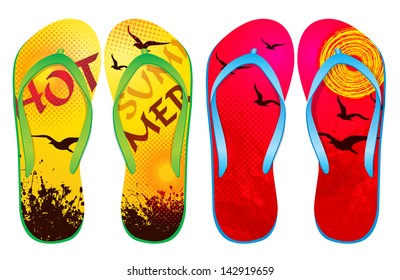 Vector colorful flip flops / ( Abstract Design ) / Beach Sandals 