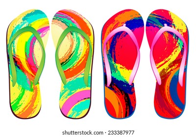 Vector colorful flip flops / Beach Sandals ( grunge Design )