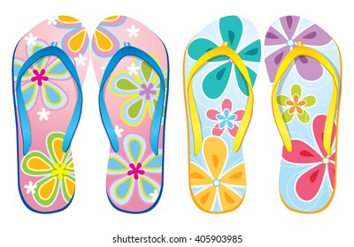 Vector colorful flip flops / Beach Sandals / ( flower Design )
