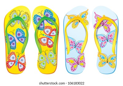 Vector colorful flip flops ( Butterfly Design )