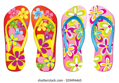 Vector colorful flip flops ( Flower Design )