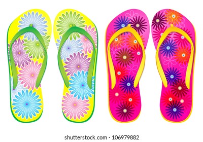 Vector colorful flip flops ( Flower Design )