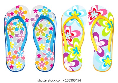Vector colorful flip flops / ( flower Design ) / Beach Sandals
