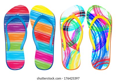 Vector colorful flip flops / ( Grunge Abstract Design ) / Beach Sandals 