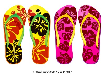 Vector colorful flip flops ( hibiscus flower Design ) / Beach Sandals