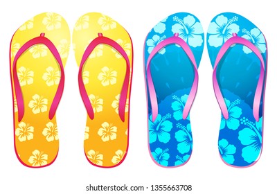 Vector colorful flip flops ( hibiscus flower Design ) / Beach Sandals - Vector