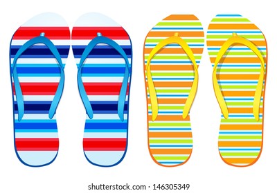 Vector colorful flip flops / ( horizontal stripes abstract design ) / Beach Sandals 