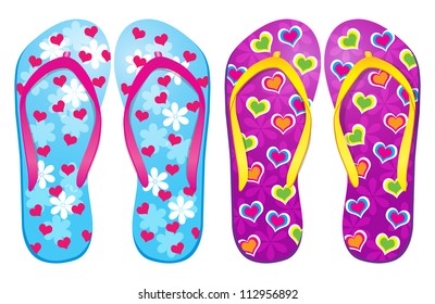 Vector colorful flip flops  ( Love Design ) / Beach Sandals