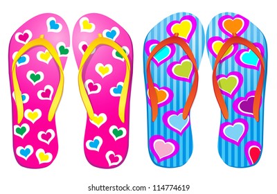 Vector colorful flip flops ( Love Design ) / Beach Sandals