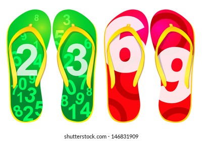 Vector colorful flip flops / ( number design ) / Beach Sandals 