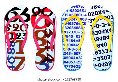 Vector colorful flip flops / ( Number Design ) / Beach Sandals 