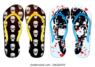 Vector colorful flip flops ( Skull Design )