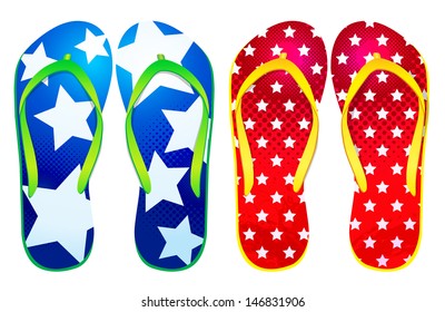 Vector colorful flip flops / ( star design ) / Beach Sandals 