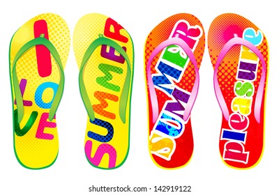 Vector colorful flip flops / ( Typefaces Design ) / Beach Sandals 