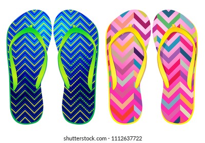Vector colorful flip flops ( zigzags design ) 