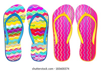 Vector colorful flip flops / ( Zigzags Design ) / Beach Sandals 