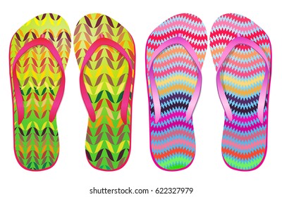 Vector colorful flip flops / ( Zigzags Design ) / Beach Sandals