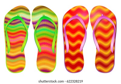 Vector colorful flip flops / ( Zigzags Design ) / Beach Sandals