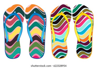 Vector colorful flip flops / ( Zigzags Design ) / Beach Sandals