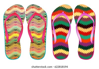 Vector colorful flip flops / ( Zigzags Design ) / Beach Sandals