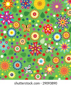 vector colorful floral background with flowers and insects