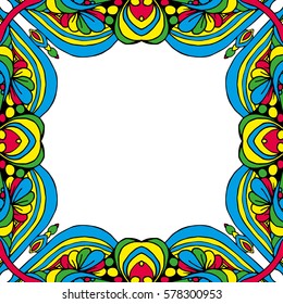 Vector colorful floral frame blank design.