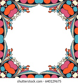 Vector colorful floral frame blank design.