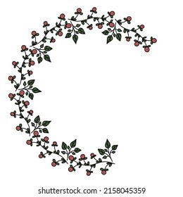 Vector colorful floral frame with leaves illustration. Round beautiful decoration wreath with leaves for invitations, greeting cards, wedding