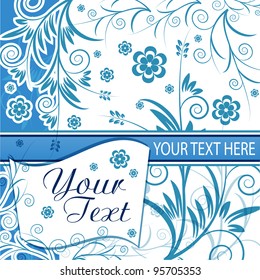 Vector Colorful Floral Pattern Card in Blue Color. In a gallery also accessible variant with a green and with a red color. Easy to edit. Perfect for invitations or announcements.