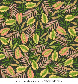 Vector colorful floral pattern with exotic leaves.