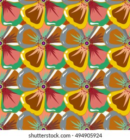 Vector colorful floral pattern. Hand drawn floral texture, motley decorative flowers.