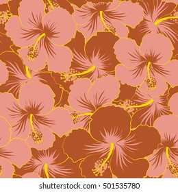 Vector colorful floral pattern. Hand drawn floral texture, brown and pink decorative flowers.