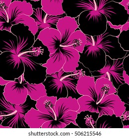 Vector colorful floral pattern. Hand drawn floral texture, black and magenta decorative flowers.
