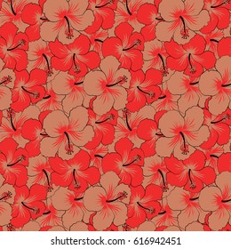 Vector colorful floral pattern. Hand drawn floral texture, red and orange decorative flowers. Vector illustration.