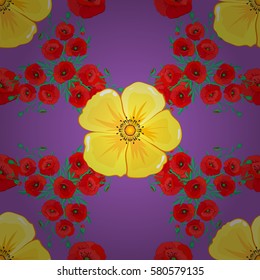Vector colorful floral pattern on a violet background. Hand drawn floral texture, motley decorative flowers.