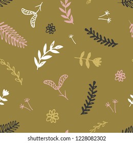 Vector colorful floral pattern, seamless texture with branches. Floral background. 