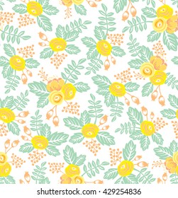 Vector colorful floral. Seamless pattern in doodle style with flowers and leaves. Gentle, spring floral background.