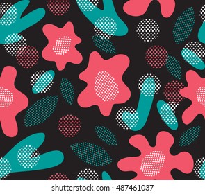 Vector colorful floral seamless pattern in doodle style with flowers and leaves. Gentle, spring floral background.