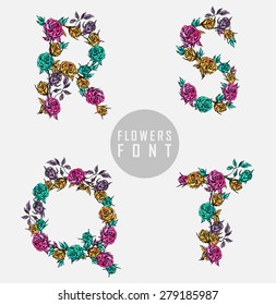 Vector colorful flower font. Can be used banners, invitation, congratulation or website layout vector