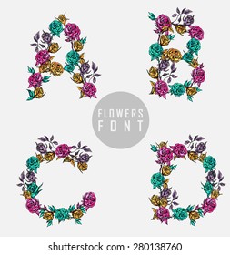 Vector colorful flower font. Can be used banners, invitation, congratulation or website layout vector