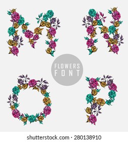 Vector colorful flower font. Can be used banners, invitation, congratulation or website layout vector