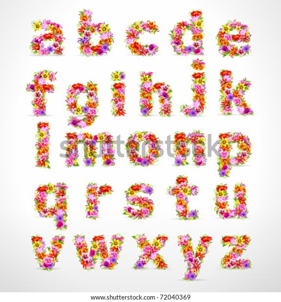ベクター画像のカラフルな花のフォント ポートフォリオで数字と大文字を確認します のベクター画像素材 ロイヤリティフリー